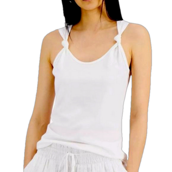 INC International Concepts Knotted Strap Tank Top Women’s Bright White Small - Picture 1 of 9